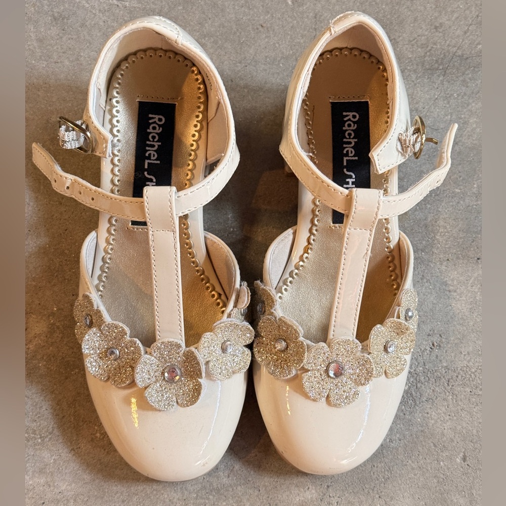 Girls Rachel Dress Shoes Cream Patent Mary Janes Heels Size 13